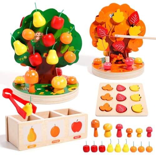 INIFEIDALA Montessori Toys for 3 4 5 6 Year Old - Fine Motor Skills Toy - size: Apple Picking