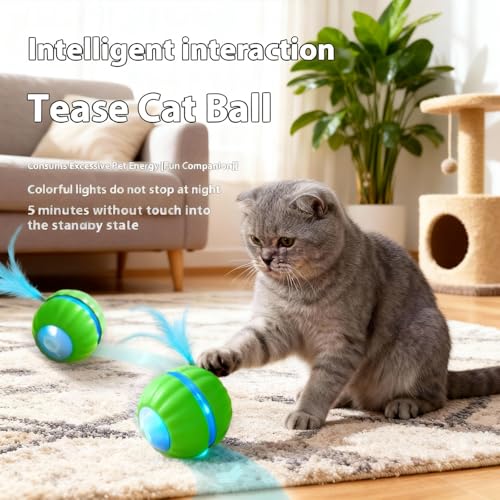 2PCS Interactive Cat Toys for Indoor Cats,Automatic Moving Kitten Toys - color: Red + Green