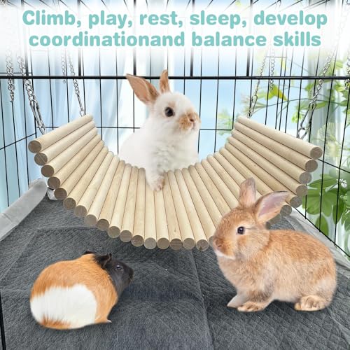 Hamiledyi Chinchilla Wooden Suspension Bridge Platform Toy, Small Animal Climbing Toys for Guinea-Pigs Sugar Glider Squirrel and Other Small Animals (Birch)