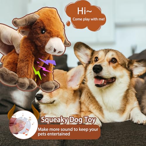 YZHDUXIU Highland Cow Dog Toy, Squeaky Dog Toys Stuffed Plush Puppy Toy - color: Brown Cow