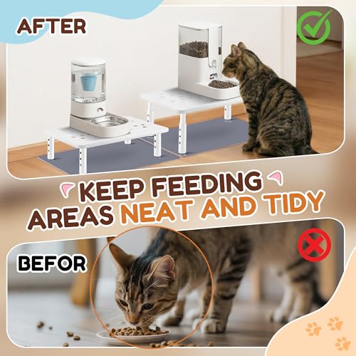 Dreyoo 2 Set Adjustable Cat Food Stand, White,Gray Mat - color: White
