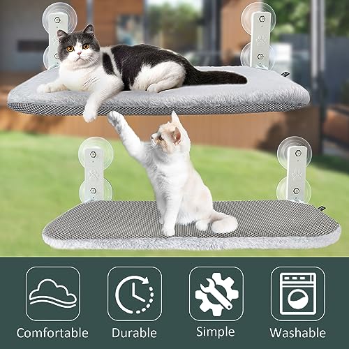 Sunhoo Cat Window Hammock Perch Cordless Perches Window Sill Seat Bed Foldable Stable Lounger Upgraded Suction Cup Easy Assembly Indoor Cats Kitty Shelf Hold Up to 55lbs (Light Gray, M) - color: light gray, size: M