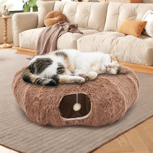 Cat Tunnels for Indoor Cats, Donut Tunnel Toys for Cats - Brown - color: Coffee