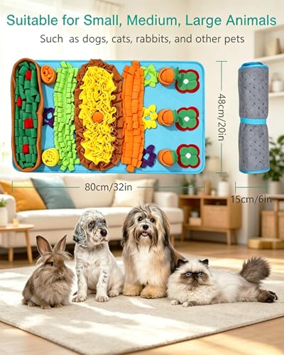 ORIA Snuffle Mat for Dogs, 4 Squeaky Carrots, Machine Washable, 32''x20'' - size: 32x20 inch