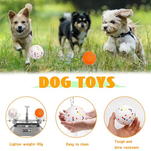 2pack 3''Durable Dog Balls for Aggressive Chewers, Indestructible Bouncy Floating Balls for Training, Catch and Fetch, Durable Solid Tennis Ball Toys for Large, Medium Dogs - White, Orange