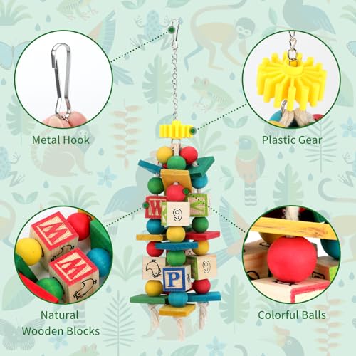Rypet Hanging Parrot Toys, Wood Rope Chew Blocks for Cockatiels Amazon - color: Colorful3