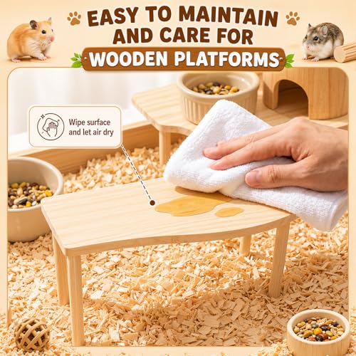 Novabright 5 Pcs Hamster Platform Set Including Wooden Hideout Tunnel Toy Multi Chamber Secret Climbing Ladder Bridge Wooden House Cage Accessories for Small Animal Gerbils Dwarf Syrian - style: Climbing Adventure Set