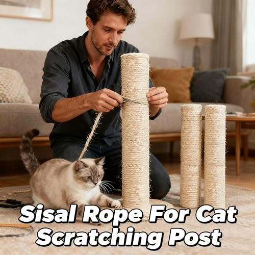 164 Feet Sisal Rope for Cat Tree & Scratching Post Replacement - color: 1/6 inch (4mm) Light Color