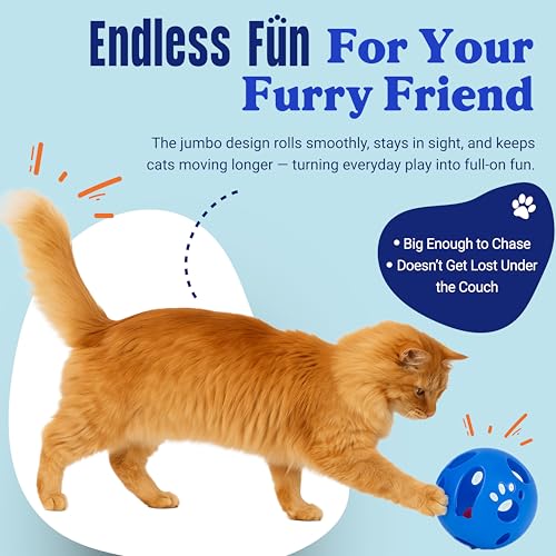 Large Cat Ball Toy with Bell – Blue (4", 1-Pack) - color: Blue - 1 Pack