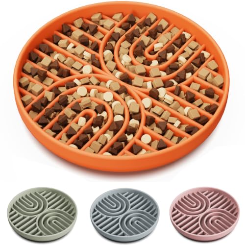Slow Feeder Dog Bowl, Silicone Puzzle Bowl With Suction Cups for Dogs & Puppies, Anxiety Relief, Slow Eating, Dishwasher Fit, All Breeds, Pumpkin - color: PUMPKIN