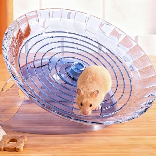 Hamster Wheel, 7 Inch Silent Exercise Running Wheel with Escape Holes, Quiet Spinner Toy for Guinea Pigs, Sugar Gliders, Gerbils (Blue)