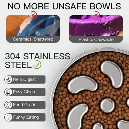 Feedoo Slow Feeder Dog Bowl-3Cups for Large Breeds, Double Wall Food-Grade Stainless Steel, Heavy Duty with Non-Slip Rubber Base, Puzzle Maze Bowl to Slow Down Eating [2Pack] - color: Spiral-2Pack, size: L 3~3.5Cups
