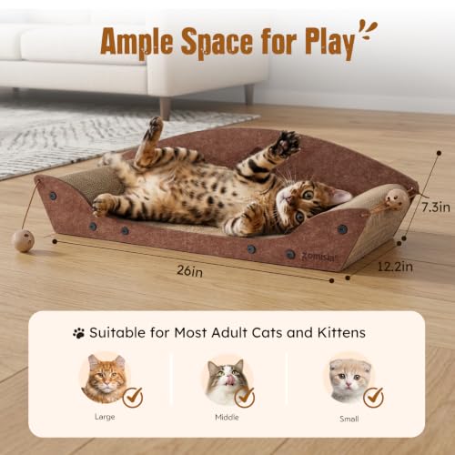 ZOMISIA 26'' Cardboard Cat Scratcher Bed for Indoor Cats, 2PCS, Brown - color: 2PCS-Brown
