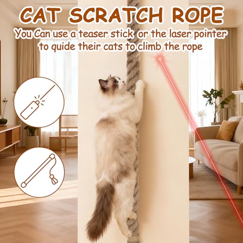 2" x 4.92Ft Cat Climbing Jute Rope with Hook for Wall Mounting - size: 59 IN(1.5M)
