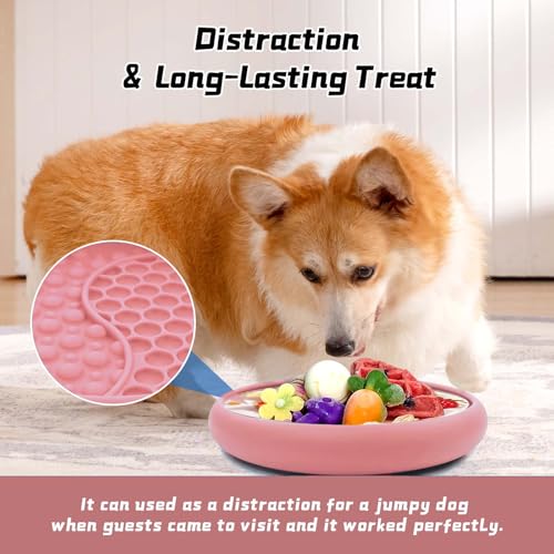 Dog Lick Bowl, Non-Slip Lick Mat Slow Feeder for Dogs & Cats - color: Pink, size: Large