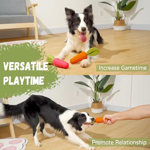 MewaJump Dog Chew Toys for Aggressive Chewers, Rubber Squeaky Dog Toys - color: carrot orange