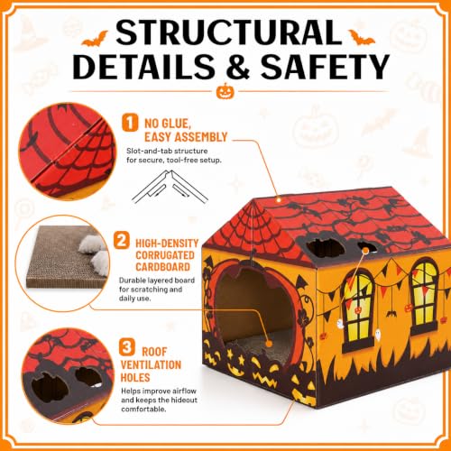 Tailtastic Halloween Cat Scratcher House with Pads & Catnip for Indoor Cats - color: ORANGE