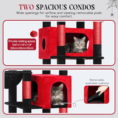 Globlazer 74in Gothic Heavy Duty Cat Tree Tower for Indoor Large Cats, S74 - color: Red Black