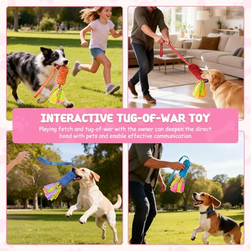 Squeaky Dog Tug Toy, Interactive Tug of War Rope Toys for Small Medium Large Dog, Soft Chenille Chewing Dog Rope Toys for Puppy Training and Play Games - color: Orange