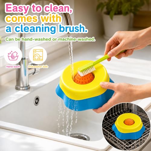 Dog Licking Bowl with Rolling Ball for Liquid Treats, Anti Slip Slow Feeder Dog Bowls with Ice Ball Mold & Clean Brush, Enrichment Puzzle Toy for Small and Medium Dogs