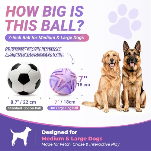 Dog Ball for Large Dogs, 7-Inch Floating Fetch Ball, Pink Ombre - color: Pink & Purple Ombre