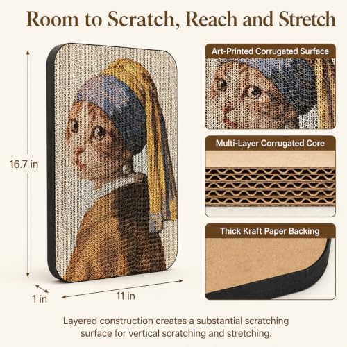 Cat Wall Scratcher, Art Cat Scratching Board for Indoor Cats - color: Cat with Pearl Earring