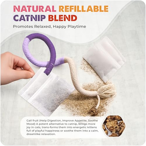 Jozy Cat Chew Rope - 4Pcs Cat Chew Toy with Refillable Natural Catnip - Interactive Kitten Teething Toys for Indoor Kittens - Bite Resistant Cotton Chew Rope Toys for All Breeds (19.6 Inches)