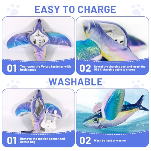 Esoes Flopping Fish Cat Toy with Catnip, Interactive Chirping Kicker Toy - color: blue