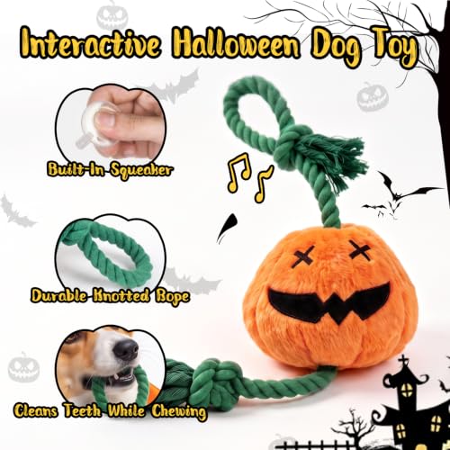 Halloween Fall Pumpkin Squeaky Tug Rope Dog Toys for Small & Medium Dogs - style: Halloween Jack-o-lantern Pumpkin