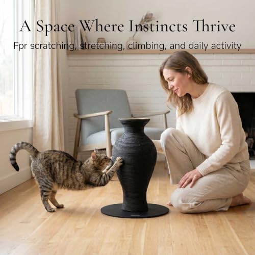 Furrytail 18'' Cat Scratching Post, Paper Rope Scratcher, Black Cat Tree - color: Black, size: Belly Large