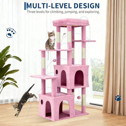 Takywep Cat Tree Heavy Duty Multi-Level Cat Tower for Large Indoor Cats - color: Pink