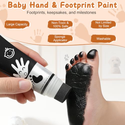 Baby Hand and Footprint Paint with Sponge Head, Washable Paint, Black - color: Black