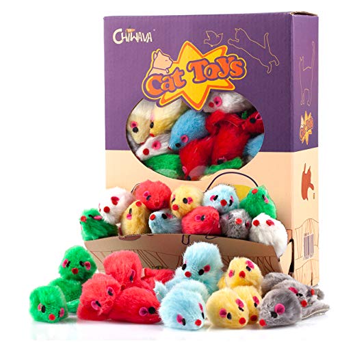 CHIWAVA 60PCS 4.1'' Furry Cat Toy Mice Rattle Small Mouse Interactive Play - color: Assorted Color 60PCS
