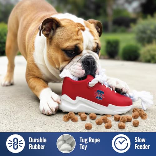 Pets First MLB Philadelphia Phillies Cleat Sneaker Spike Dog Toy, Baseball Treat Dispenser Chew Toy for Dogs, Interactive Rope Tug Toy, Slow Feeder Natural Rubber Dog Toy with Official Team Logo - color: Philadelphia Phillies