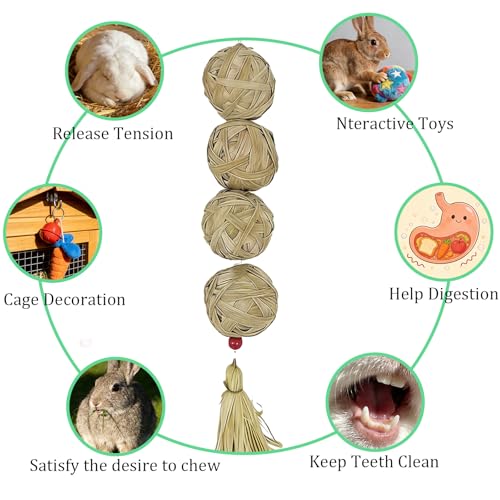 2Pcs Guinea Pig Chew Toys for Teeth Rabbit Grass Balls for Bunny Chinchilla - size: 2PCS(B)