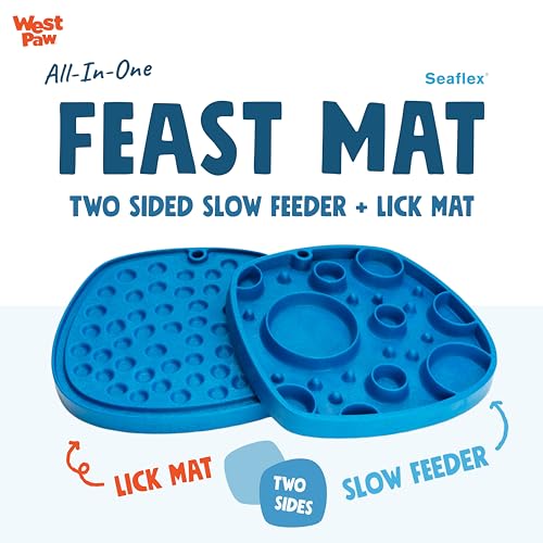 West Paw Seaflex Bubbles Feast Mat – All-in-One, Slow Feeder, Lick Mat – Encourages Foraging & Food Exploration - Engages Picky Eaters & Slow Feeding - Versatile – Easy to Clean, Non-Toxic - Marine - color: Marine, size: Bubbles