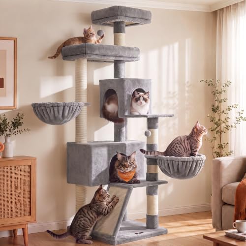 Feandrea Cat Tree, 68.5-in Tall Cat Tower, Multi-Level Condo, Dove Gray - color: Dove Gray