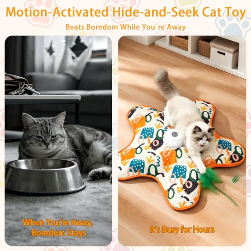 Interactive Cat Toy for Indoor Cats,Rechargeable Touch Activated Hide and Seek Cat Toys with Bird Squeaky,2000 mAh Battery,Cats Feather Toy with 4 Cat Wands Colorful,for All Breeds
