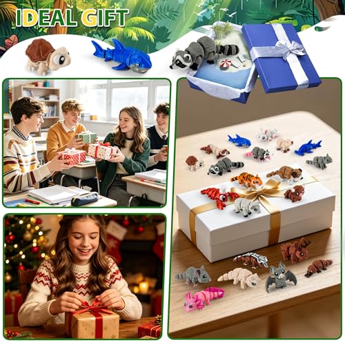 21 Pack 3D Printed Mini Animal Toys Flexible Articulated Desk Fidget Set - size: Mini Animals, style: 21 PCS