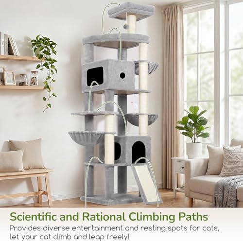 Globlazer Cactus Extra Tall Cat Tree for Large Cats, Heavy Duty Tower, F83C - color: Light Grey