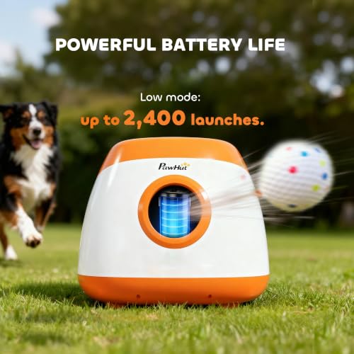 PawHut Automatic Dog Ball Launcher, Rechargeable Dog Ball Thrower with Remote Control, 3 Adjustable Distance (40ft/60ft/80ft), 6 ETPU Tennis Fetch Toys 2.5", Low Noise, for Medium Large Breeds, Orange - color: Orange