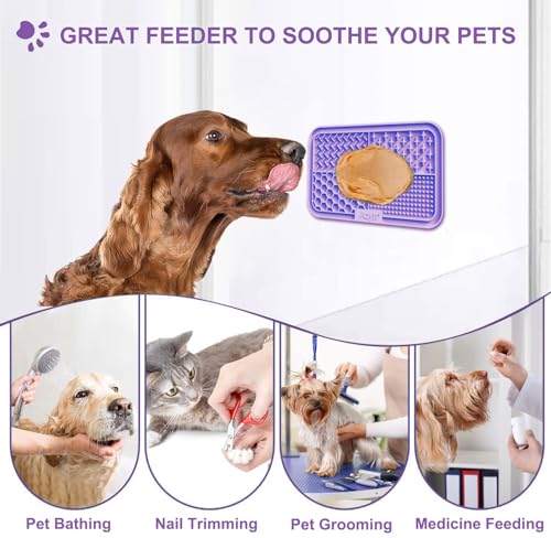 Azyh Licking Mat for Dogs & Cats 2 Pack, Slow Feeder Lick Pat for Large Dogs and Puppies, Anxiety Relief Dog Toys Feeding Mat for Butter Yogurt Peanut, Pets Bathing Grooming Training Mat (9.9'' × 6'') - color: Cyan&Purple