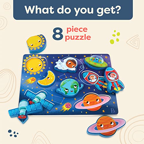 B. toys Outer Space Chunky Puzzle, Peek & Explore Wooden Puzzle, Wood Toys - style: Space