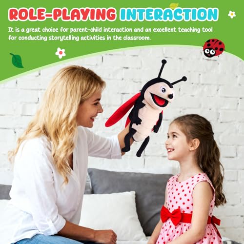 Animal Hand Puppets 11 Inch Insect Plush Ladybug Ant Dragonfly Caterpillar Puppet Toys Role-Play Puppets for Kids Storytelling Imaginative Pretend Play Teaching Preschool(Ladybug) - style: Ladybug