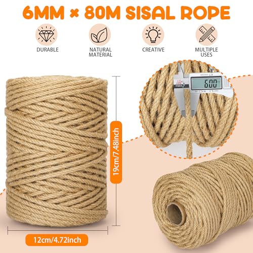 262FT 1/4 Inch Cat Scratching Sisal Rope for Cat Trees & Posts - color: Natural, size: 262ft