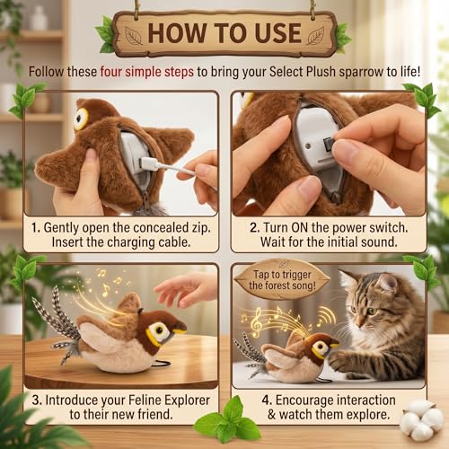 Upgraded 2.0 Flappy Bird Cat Toy – Interactive Flapping & Chirping Bird Toy for Cats (No Flying), Indoor Cat Toy for Exercise & Play, Durable Chew Toy, Catnip Toy for Kitten or Small Dogs (Large 9x3") - color: Sparrow