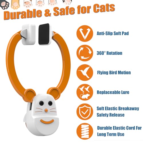 Interactive Cat Toys for Indoor Cats, Automatic Flying Bird Feather Wand Toy for Chase Exercise Enrichment, Rechargeable Durable Safe Hanging Cat Toy for Bored Kittens & Adult Cats - color: Orange