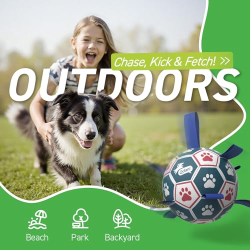 QDAN Large Dog Toys, 8 Inch Durable Balls for Dogs, Soccer Ball with Straps - color: Red-Blue, size: Large Size 3 (8 Inch)
