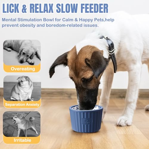 Dog Lick Bowl, Anxiety Relief Dog Licking Mat Freezer Treat Dispenser, Non-Slip Anti-Choking Silicone Slow Feeder Lick Bowl for Small Medium & Large Breed Dogs, BPA Free(Deep Blue,M-L) - color: Deep Blue, size: M-L