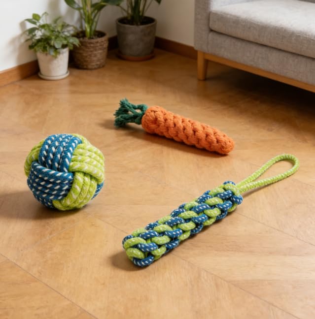 3 Pack Heavy Duty Dog Rope Toys for Small Dogs - Cotton Rope Chew & Tug Toys for Aggressive Chewers, Keeps Puppies Busy - style: Green Veggie Ball Pack